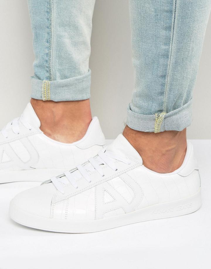 Armani Jeans Croc Effect Sneakers - White