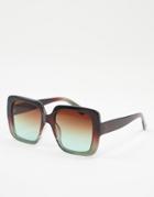 Asos Design Oversized 70s Sunglasses In Brown Green Fade Lens