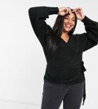 Asos Design Curve Wrap Fluffy Sweater In Black