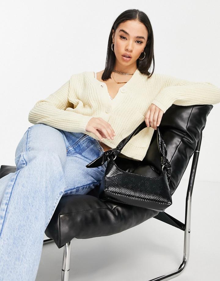 Qed London Fisherman Knit Cardigan In Stone-neutral