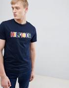 Tommy Hilfiger Large Multi Logo Print T-shirt In Navy - Navy