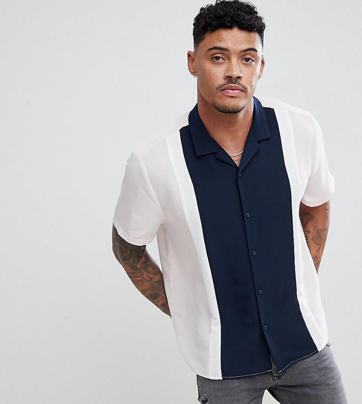 Asos Design Tall Regular Fit Cut And Sew Shirt With Revere Collar - Multi