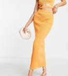 Asos Design Tall Knit Midi Skirt With Cut Out Strap Detail In Orange - Part Of A Set