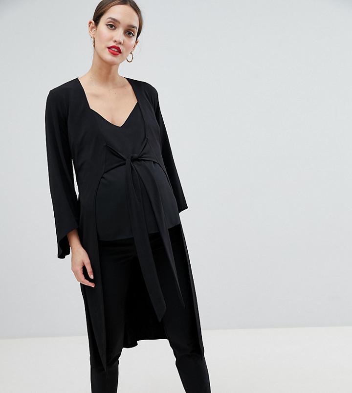 Flounce London Maternity Tie Front Top-black
