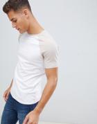 Asos Design T-shirt With Crew Neck With Contrast Raglan In White - White