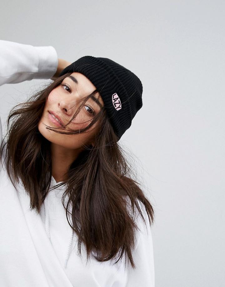 Lazy Oaf Ribbed Black Fishermans Beanie - Black