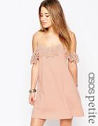 Asos Petite Cold Shoulder Dress With Lace Trim - Blush