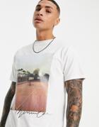 Mennace Oversized T-shirt In White With Retro Palm Tree Print