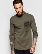 Asos Muscle Long Sleeve T-shirt With Flag Print And Turtleneck - Green