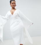 Asos Design Curve Premium Extreme Kimono Sleeve Scuba Midi Bodycon Dress - White