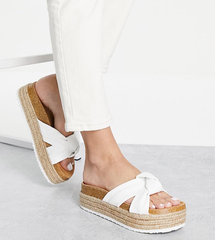 Asos Design Wide Fit Teegan Knotted Flatform Sandals In White