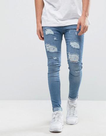 Bee Inspired Super Skinny Jeans With Distressing In Light Blue - Blue