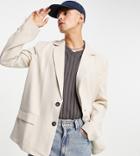 Reclaimed Vintage Inspired Unisex Relaxed Dad Fit Blazer In Neutral - Part Of A Set-grey