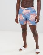 Abercrombie & Fitch Lion Fish Print Swim Shorts Badge Pocket Logo In Blue - Blue