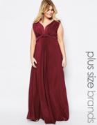 Goddiva Plus Maxi Dress With Knot Front - Red