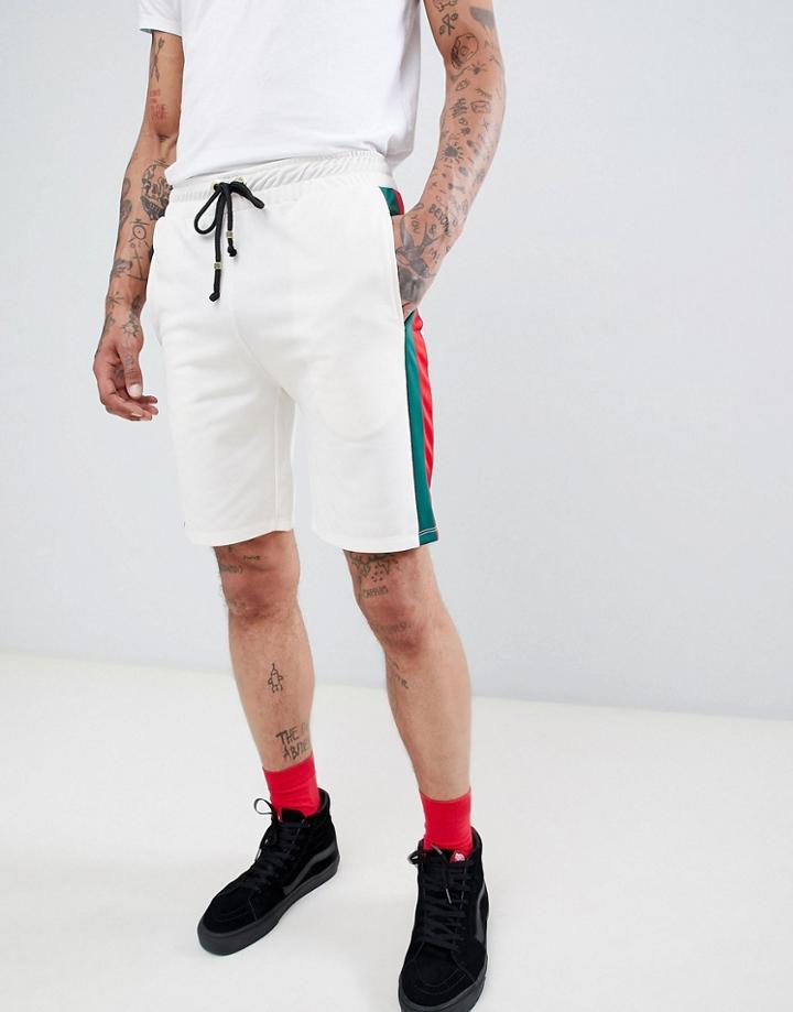 Criminal Damage Shorts In White With Side Stripe - White