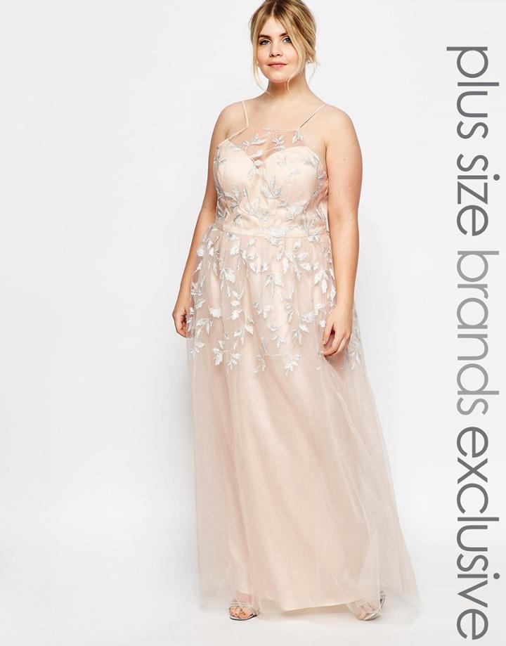 Chi Chi London Plus Embroidered Halter Maxi Dress - Blush