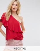 Asos Tall One Shoulder Tiered Top - Red