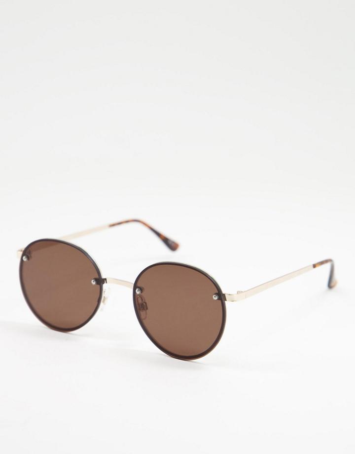 Skinnydip Smokey Frameless Round Sunglasses In Brown