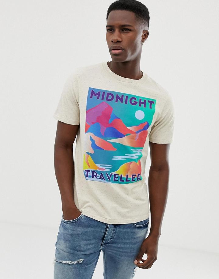 Scotch & Soda Tee In Melange Jersey Quality With Big Chest Artwork - Cream