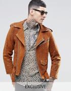 Reclaimed Vintage Suede Biker Jacket In Paint Splatter - Tan