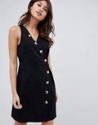 Asos Design Linen Button Through Wrap Mini Sundress - Black