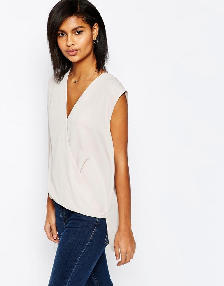 Asos Sleeveless Drape Wrap Blouse - Gray