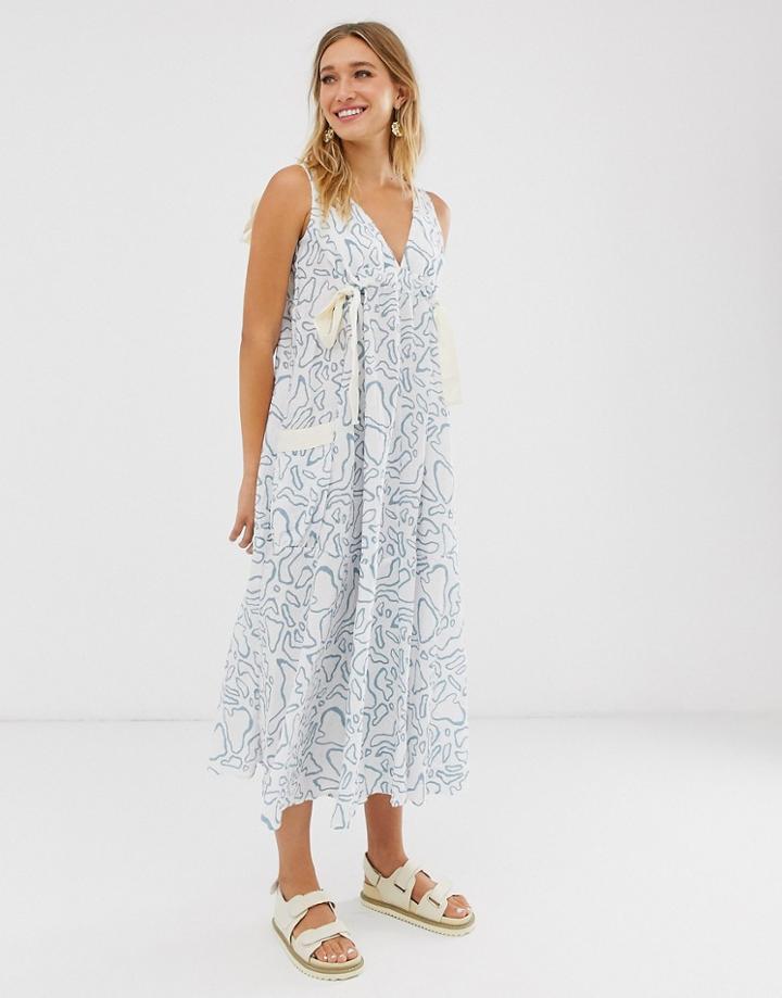 Asos Design Trapeze Drawstring Maxi Dress In Squiggle Print-multi