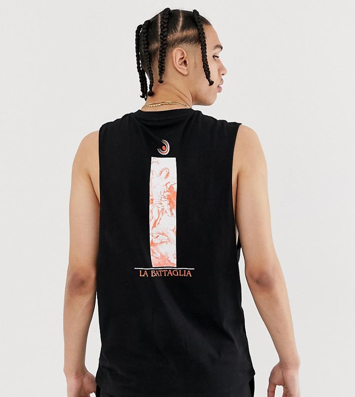 Asos Design Tall Relaxed Sleeveless T-shirt With Historical Back Print - Black