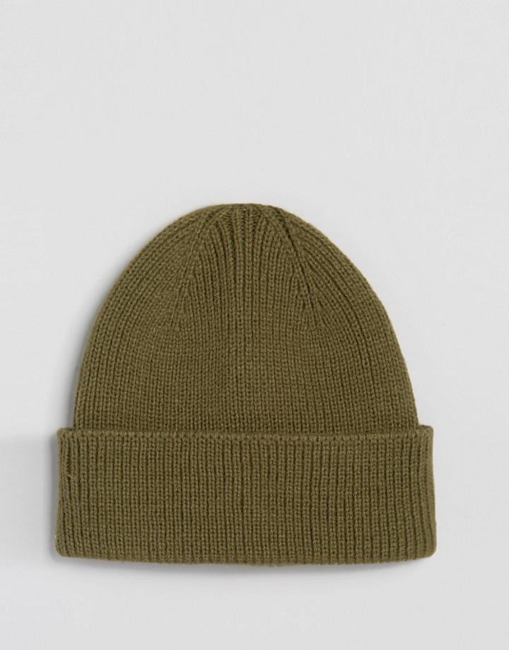 Asos Fisherman Beanie In Olive - Green