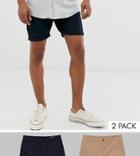 Asos Design 2 Pack Slim Chino Shorts In Stone & Navy Save