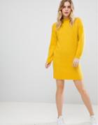 Asos Design Chunky Dress With Moving Rib In Fluffy Yarn - Yellow