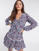 River Island Ditsy Floral Mini Smock Dress In Navy