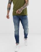 Hollister Moto Detail Super Skinny Fit Jeans In Medium Wash - Blue