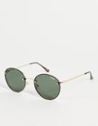 Quay Farrah Unisex Round Sunglasses In Gold With Green Lens