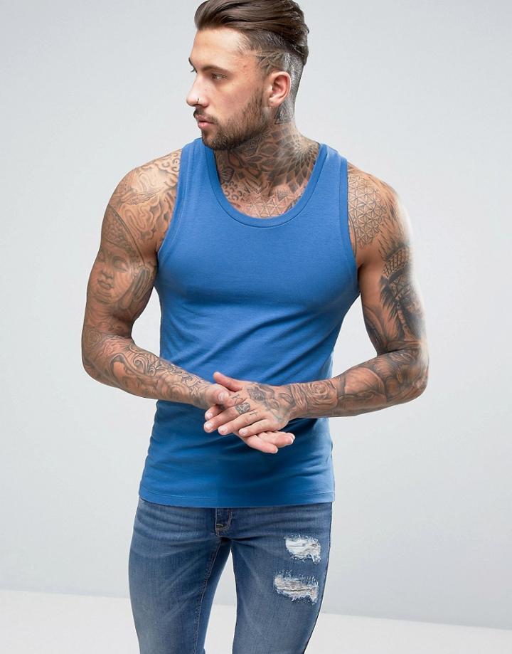 Asos Muscle Tank In Blue - Blue