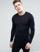 Celio Knitted Sweater With Roll Hem Detail - Navy