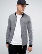 Asos Knitted Bomber Jacket With Contrast Design In Gray - Black
