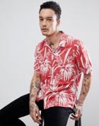 Allsaints Short Sleeve Revere Shirt With Red Floral Print - Red