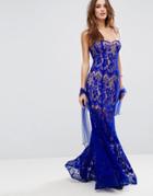Forever Unique Lace Strappy Maxi Dress With Sheer Detailing - Blue