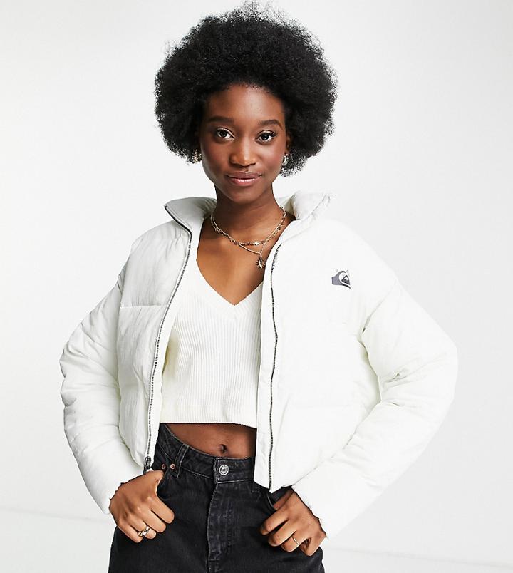 Quiksilver Cropped Puffer Jacket In White Exclusive At Asos