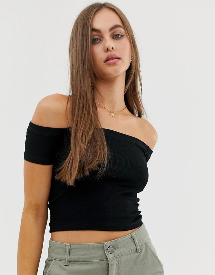 Pull & Bear Off The Shoulder Top In Black - Black