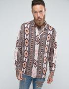 Asos Oversized Viscose Shirt With Geo-tribal Print - Pink