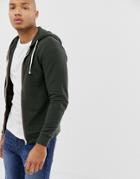 Blend Pique Zip Through Hoodie With Striped Taping - Green