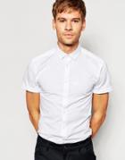 Asos Skinny Shirt In White With Short Sleeves - White
