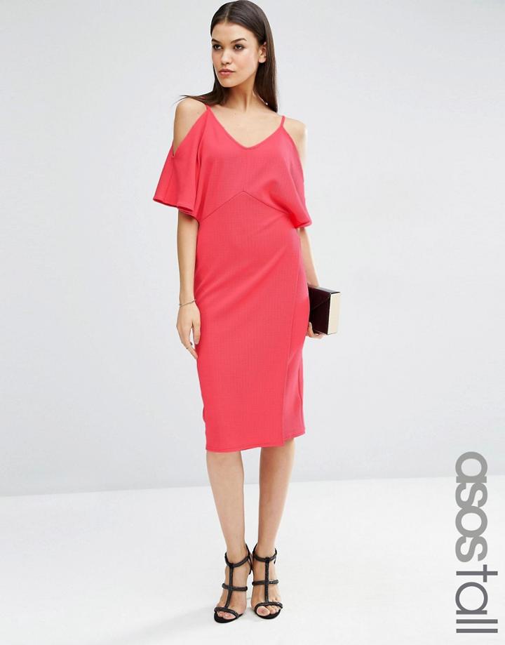 Asos Tall Pencil Dress With Cold Shoulder - Fuchsia