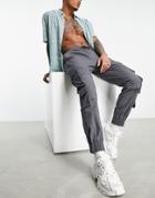 Asos Design Slim Cargo Pants With Multiple Pockets In Charcoal-gray