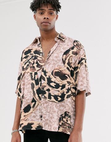 Heart & Dagger Oversized Snake Print Shirt-beige