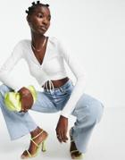 Envii Long Sleeve Crop Top With Ruched Front In White