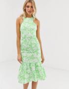 Asos Design Floral Print Halter Maxi Dress With Fishtail-multi